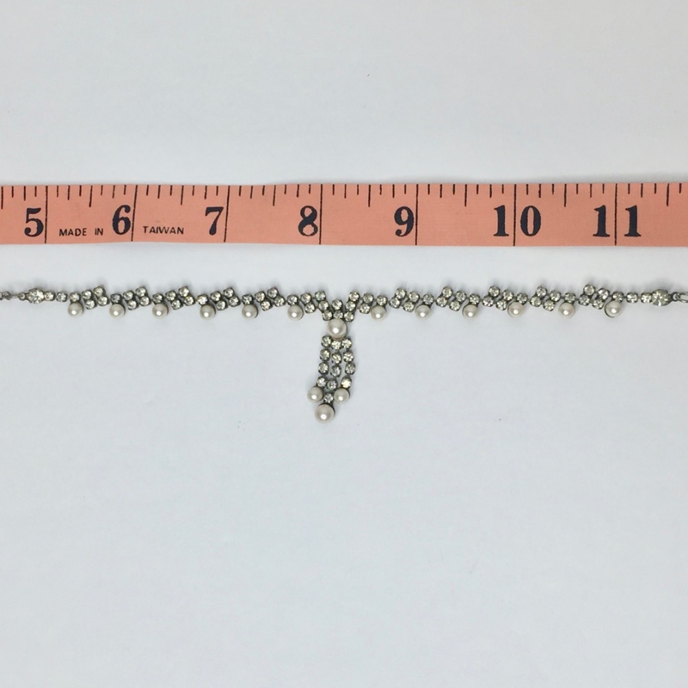 Rhinestone Faux Pearl Necklace 16" Costume Jewelry - Picture 7 of 7